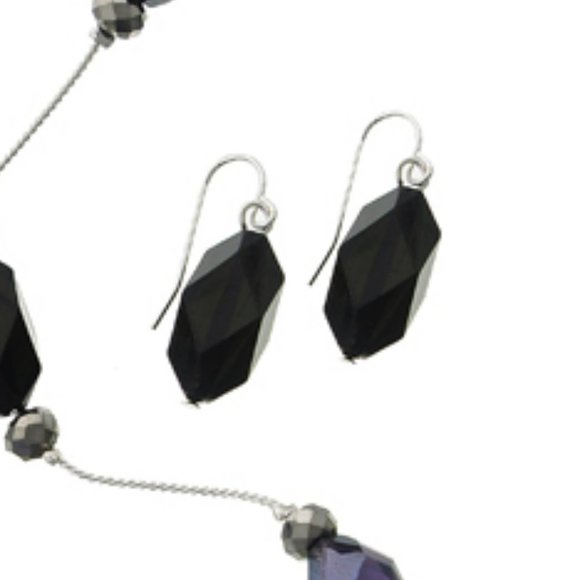 SILVER TONE BLACK HEMATITE GLASS NECKLACE SET - Picture 2 of 2